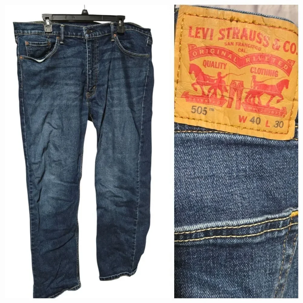 Levi’s 505 Men’s Jeans 40x30 Straight Leg Medium Blue Denim Classic Fit Stretch